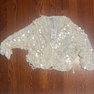 Zara Sparkling Cream Sequin Top